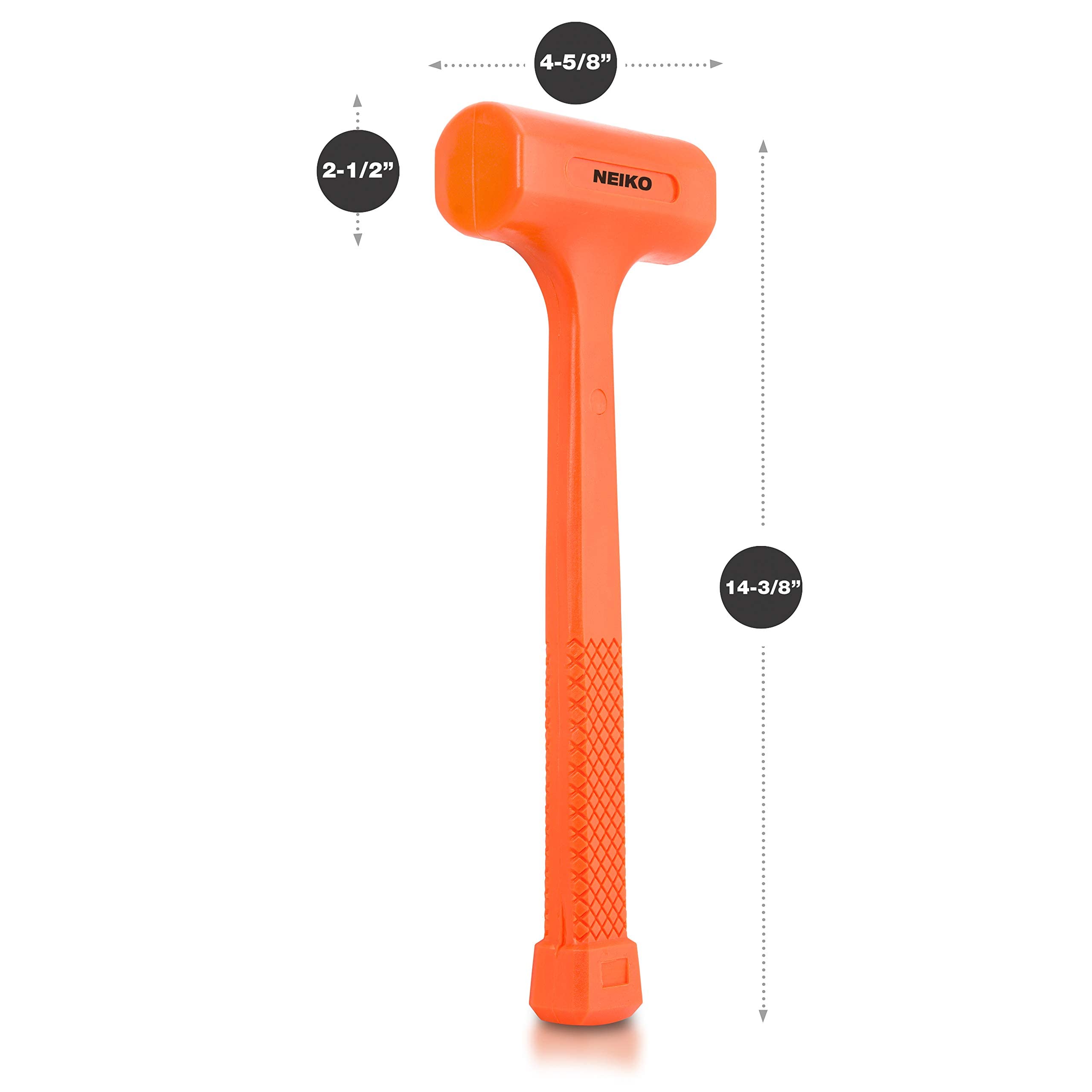 Neiko 02847A 2 LB Dead Blow Hammer, Neon Orange I Unibody Molded | Checkered Grip | Spark and Rebound Resistant