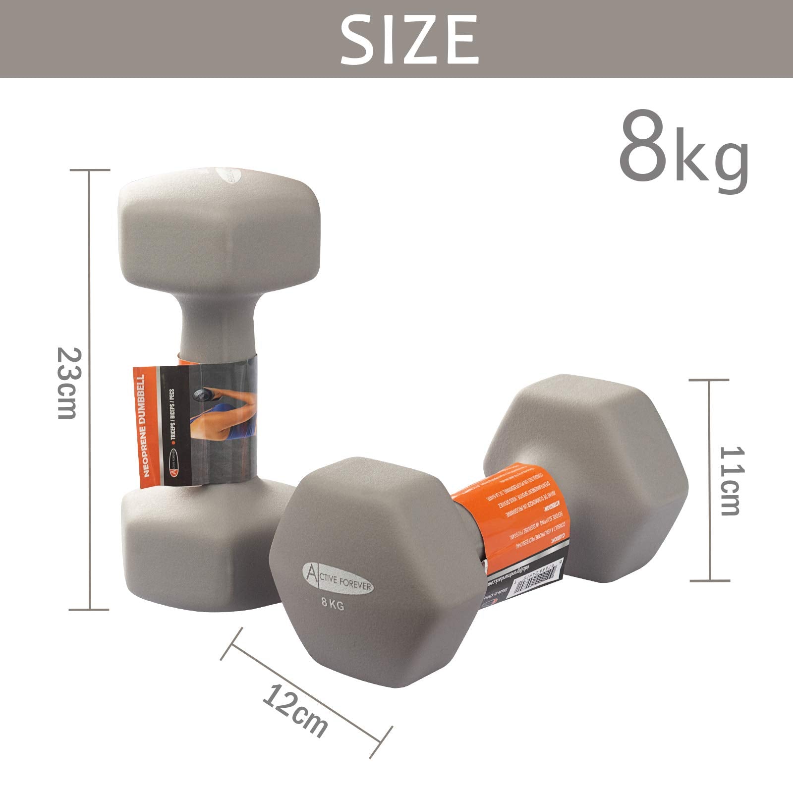 ACTIVE FOREVER Dumbbells 2?8kg, Set of 2, Hex Dumbbells Pair, Neoprene Waterproof Non-slip Dumbells Set (Grey)