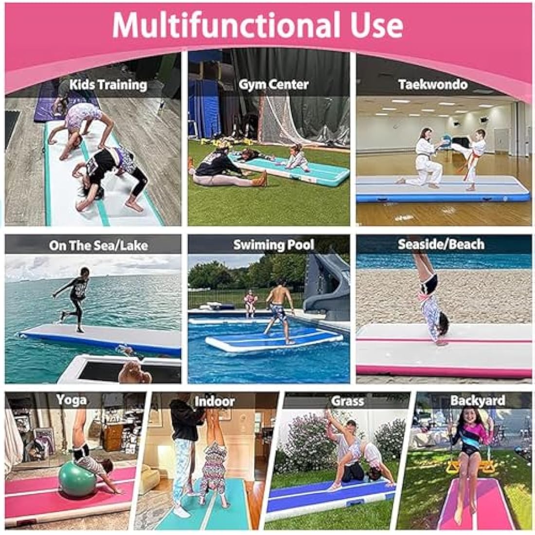 Inflatable Gymnastics Mat Tumbling Mat 6.6 ft 10 ft 13ft 16ft 20ft 4in/8in Thick Tumble Track Air Mat for Gymnastics For Home Kids Tumble Training Gymnastics/Yoga/Water/Dance