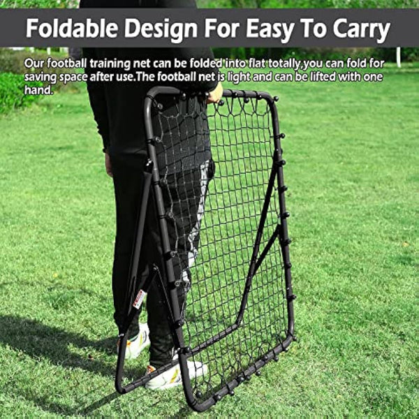 Adjustable Football Rebounder Net - Soccer Training Equipment for Kids & Adults, Portable Kickback Target Goal for Shooting & Passing Practice, Durable Steel Frame, Folding Design for Garden/Backyard