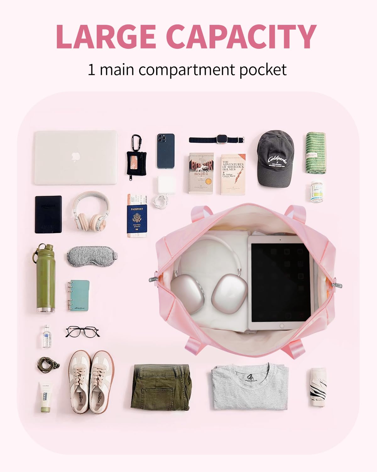 Narwey for Ryanair Cabin Bag 40x20x25 Underseat Ryan Air Bag Foladble Travel Duffel Hospital Carry on Hand Luggage Holdall Weekend Overnight Bag for Women and Men 20L (Beige with Green Straps)