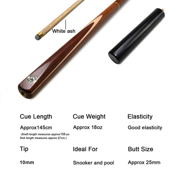 AONETIGER Snooker Cue 3/4 Jointed Handmade Pool Cue Ash Shaft Billiard Cue 3 Piece 57" 18oz Tip 10mm with Extension Accessories Hard Case/Bag Options