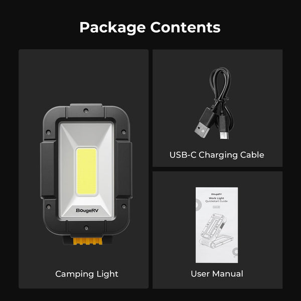 BougeRV WL01 PRO Work Light Rechargeable, 1500 Lumens Magnetic Inspection Light, Portable Lamp with 180° Rotating Stand & Hook, Multiple Lighting Modes for Car Repair, Camping, Outdoor, Emergency