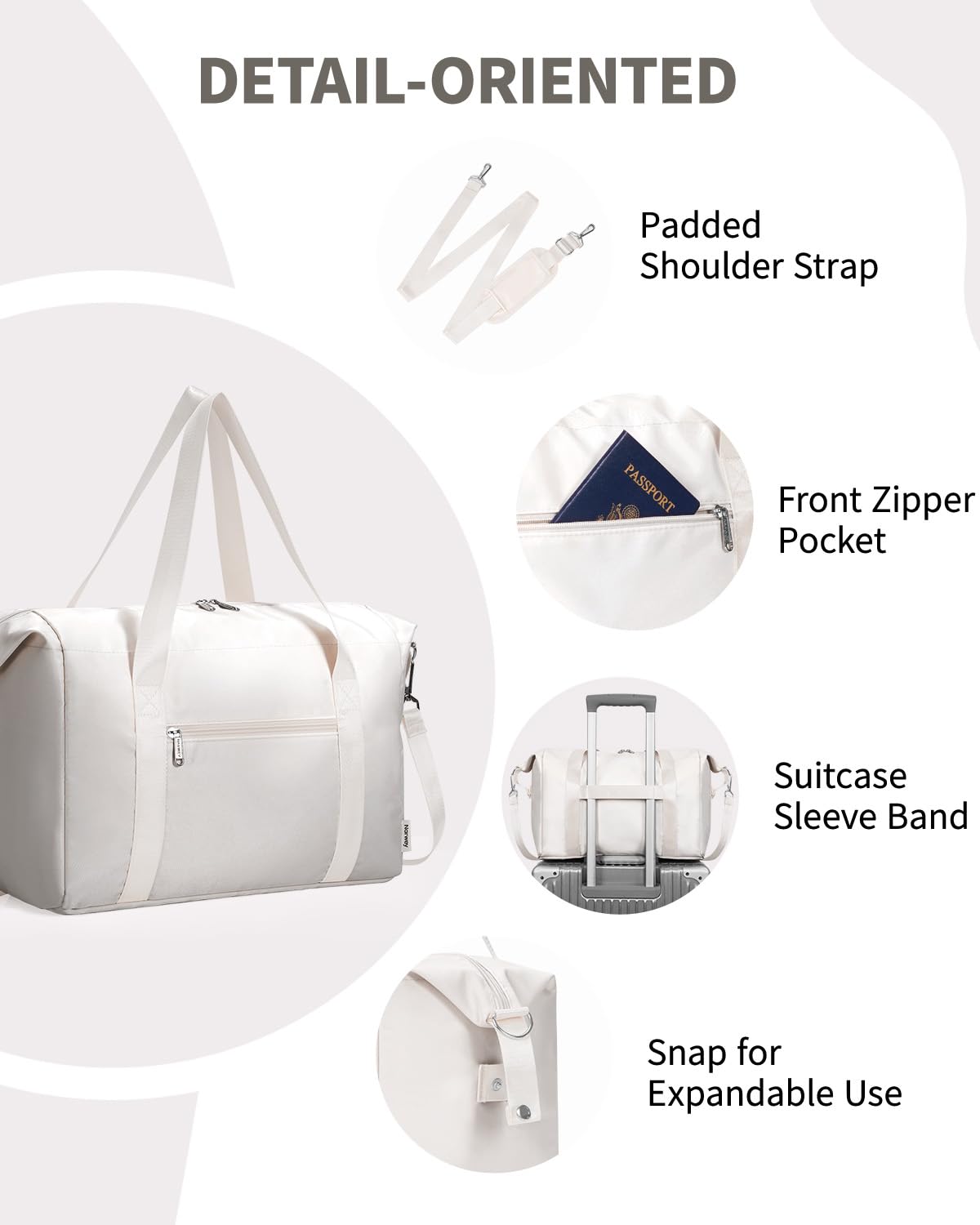 Narwey for Ryanair Cabin Bag 40x20x25 Underseat Ryan Air Bag Foladble Travel Duffel Hospital Carry on Hand Luggage Holdall Weekend Overnight Bag for Women and Men 20L (Beige with Green Straps)