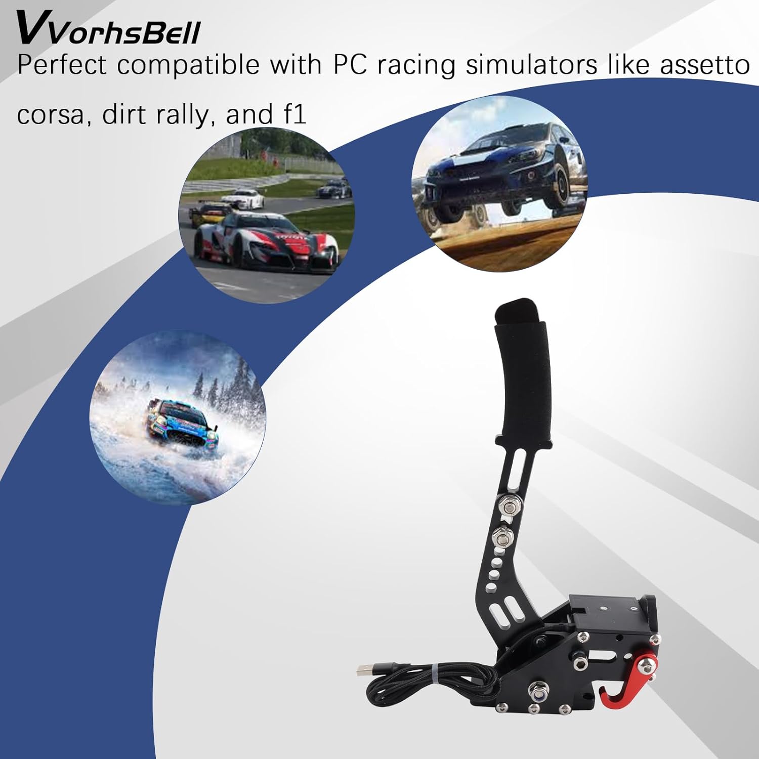 VVORHSBELL USB Handbrake 16 Bit SIM PC Racing Games Compatible with logitech G25 G27 G29 G920 G923 & Thrustmaster T300 T500 Adjustable Linear Handbrake For Simulator Games