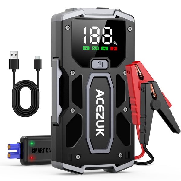 ACEZUK Battery Jump Starter Pack 5000A Car Jump Starter 12V 8-in-1 Car Battery Booster Pack Up to 7.0L Gas & 5.5L Diesel Engines Power Bank with Flashlight,Large Screen,Jump Leads