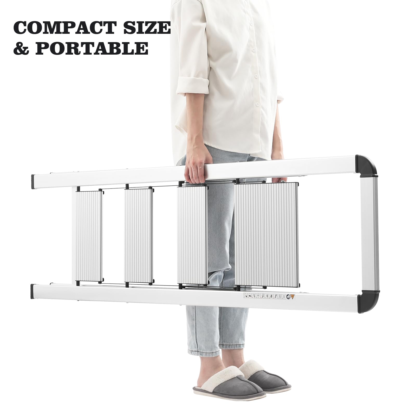 KINGRACK 2 Step Ladder with Handrail, Non-Slip Household Ladder with Folding Safety, Aluminium Folding Step Stool, Maximum Load 150 kg, Black