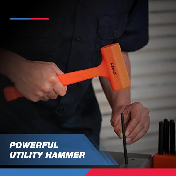 Neiko 02847A 2 LB Dead Blow Hammer, Neon Orange I Unibody Molded | Checkered Grip | Spark and Rebound Resistant