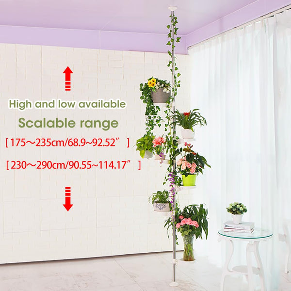 Hershii 7-Layer Tension Pole Plant Stand Indoor Decorative Metal Flower Pot Holder Display Rack Floor to Ceiling Adjustable Hanging Corner Shelf Space