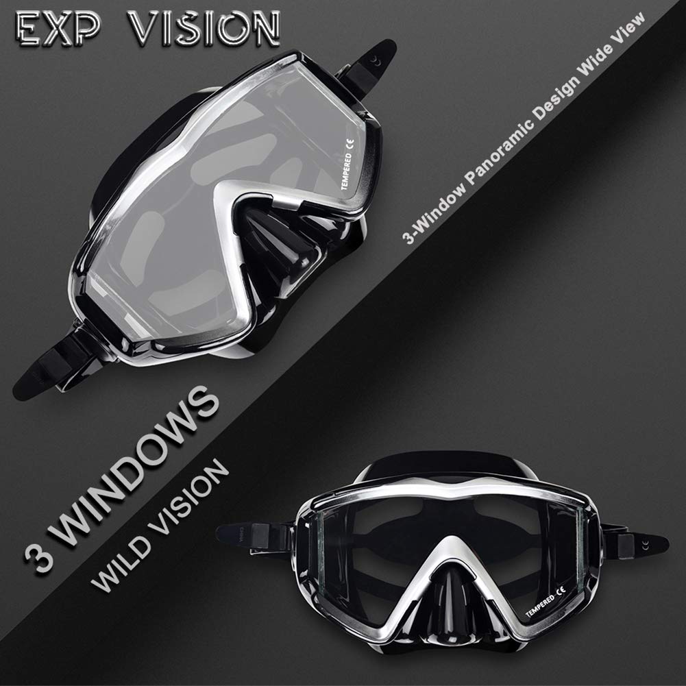 Adult Pano 3 Panoramic Scuba Diving Mask, Tempered Glass Snorkeling Dive Mask, Premium Swim Goggles With Nose Cover Snorkeling Gear for Snorkeling,