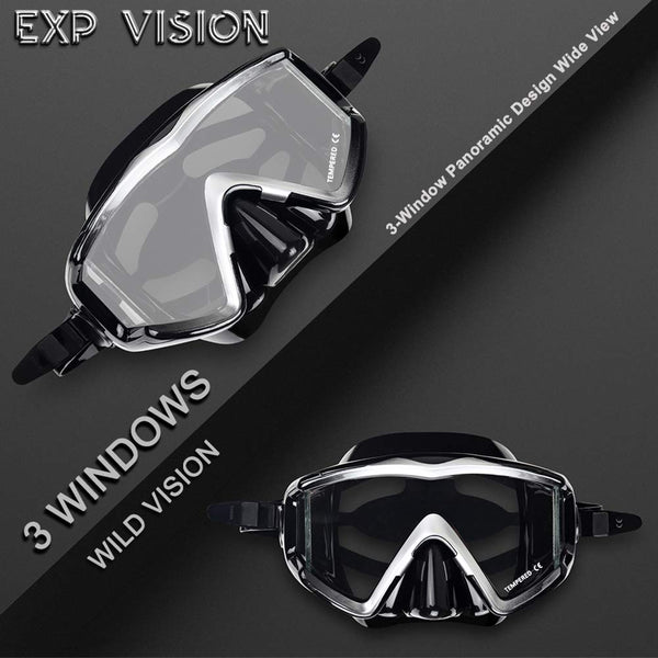 Adult Pano 3 Panoramic Scuba Diving Mask, Tempered Glass Snorkeling Dive Mask, Premium Swim Goggles With Nose Cover Snorkeling Gear for Snorkeling,
