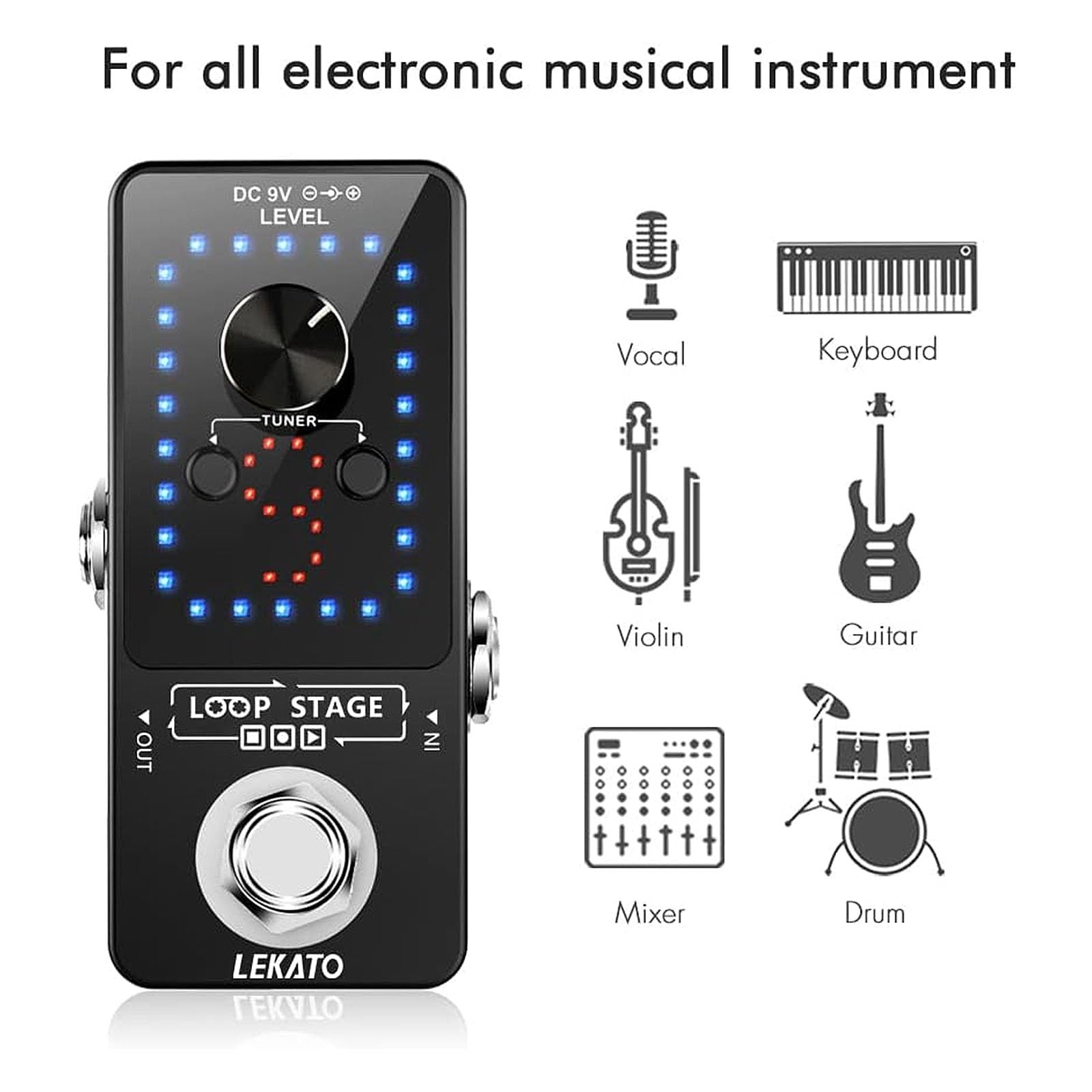 LEKATO Guitar Looper,Built-in Tuner,Bass Loop Effect Pedal(9 Loop Tracks,Max 40 Minutes Overdub Recording) Electric Guitar Loop Machine,Musicial Gears for Guitars/Bass/Keyboard/Drum