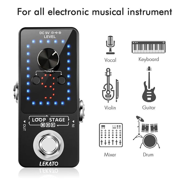 LEKATO Guitar Looper,Built-in Tuner,Bass Loop Effect Pedal(9 Loop Tracks,Max 40 Minutes Overdub Recording) Electric Guitar Loop Machine,Musicial Gears for Guitars/Bass/Keyboard/Drum