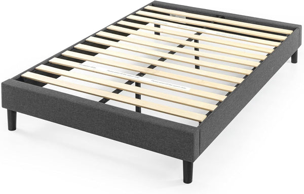 Zinus Curtis Super King Bed frame - Bed 180x200 cm - 35 cm Height - Upholstered Platform Bed frame with Wood slat support - Grey