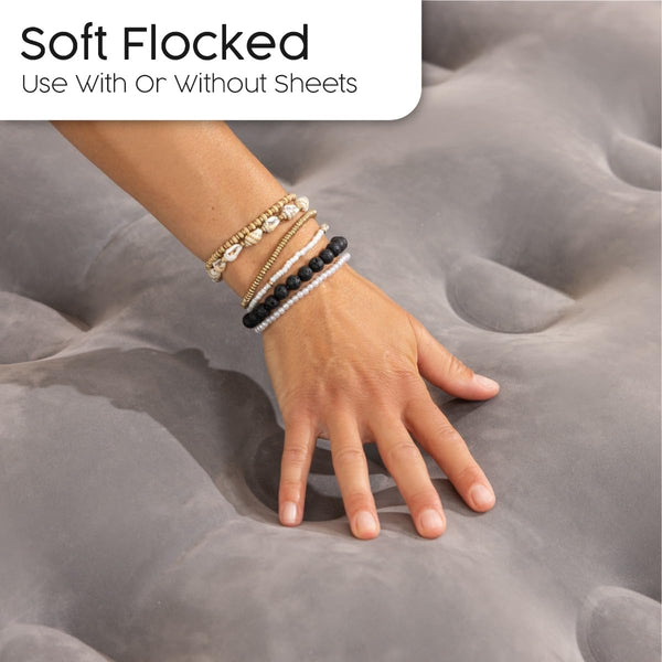 Bestway Premium Camping Double Airbed with Handheld Electric Pump, Double Flocked Inflatable Bed Portable, Air Mattress, Outdoor Camping Bed