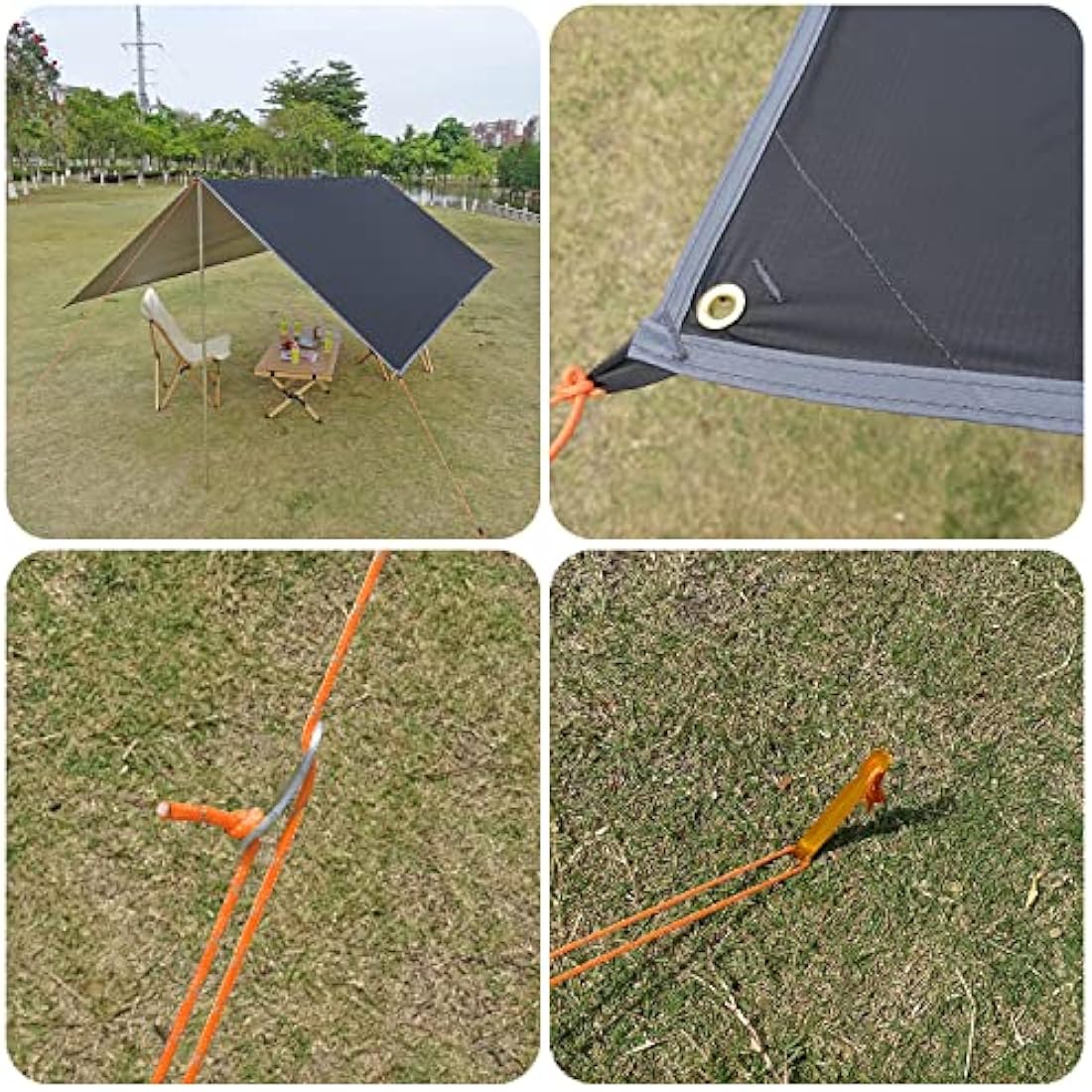 3x4m Camping Tarp Waterproof Tent Tarpaulin Lightweight Hammock Rain Fly Anti-UV Awning Canopy Waterproof Outdoor Shelter