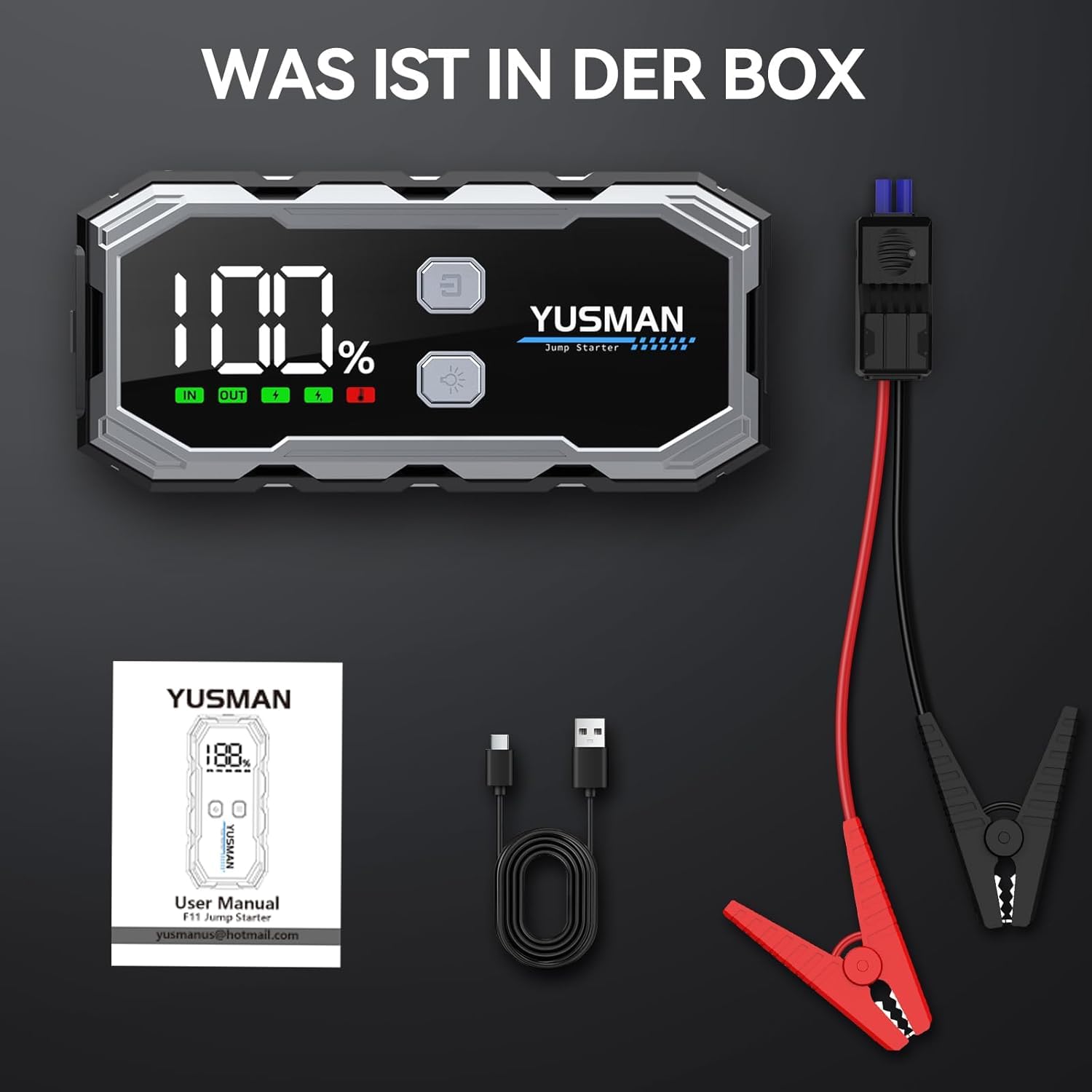 Jump Starter Power Pack, 12V Car Battery Booster, 5000A Portable Battery Pack (7.0 Gas/5.0L Diesel), Portable Jump Starter with Extended Smart Jump Cables, 3-Mode Lights