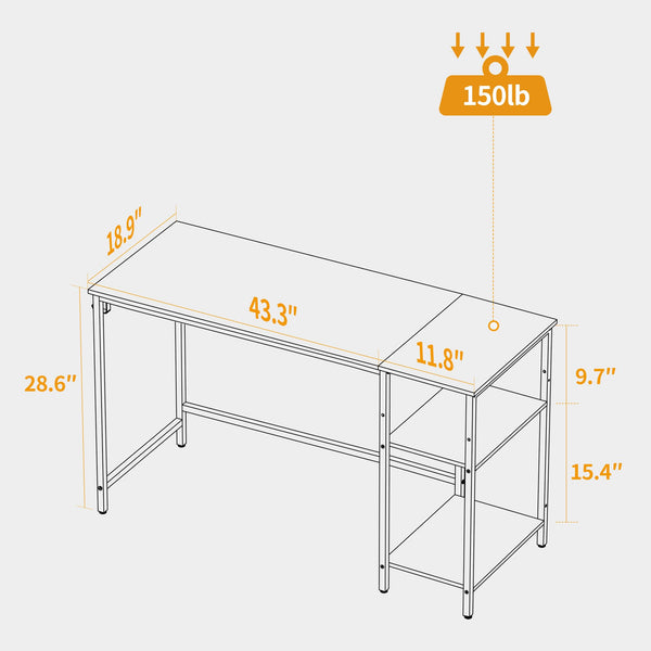 CubiCubi Computer Desk with Monitor Stand and Storage Shelves, 120cm Home Office Desk Study Writing Table, White