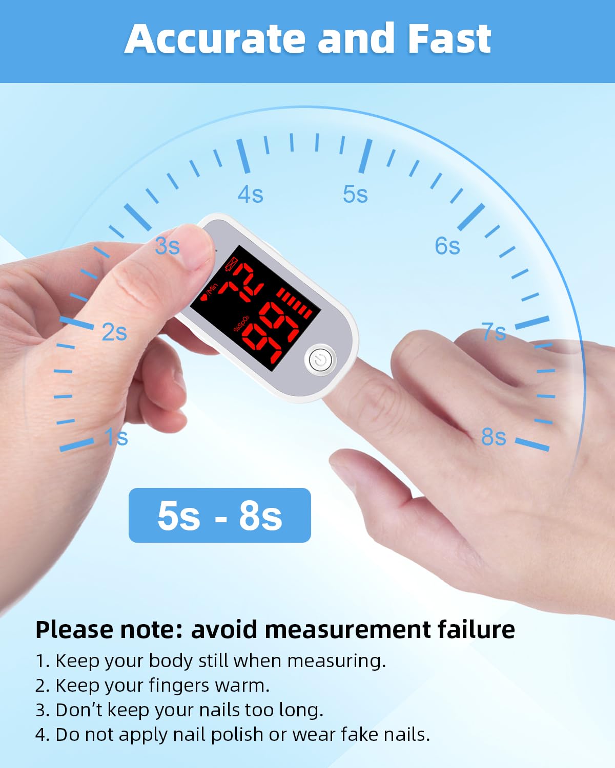 AILE Pulse Oximeter Oxygen Meter Adults Accurate Fast Easy Larger Red Screen Oxygen Monitor with Lanyard Blood Saturation Monitor -O2 Saturation Meter Pulse-Oximeter
