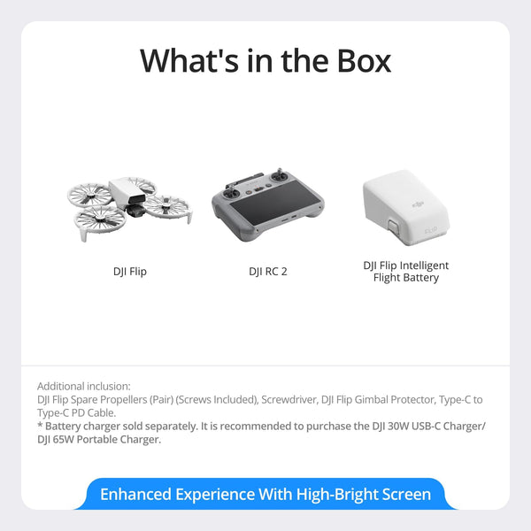 DJI Flip With RC 2 Screen Remote Controller, Follow Me Drone With 4K UHD Camera for Adults, Under 249 g, 3-Axis Gimbal Stabilization, 13km Video Transmission, Palm Takeoff, 31-Min Flight Time