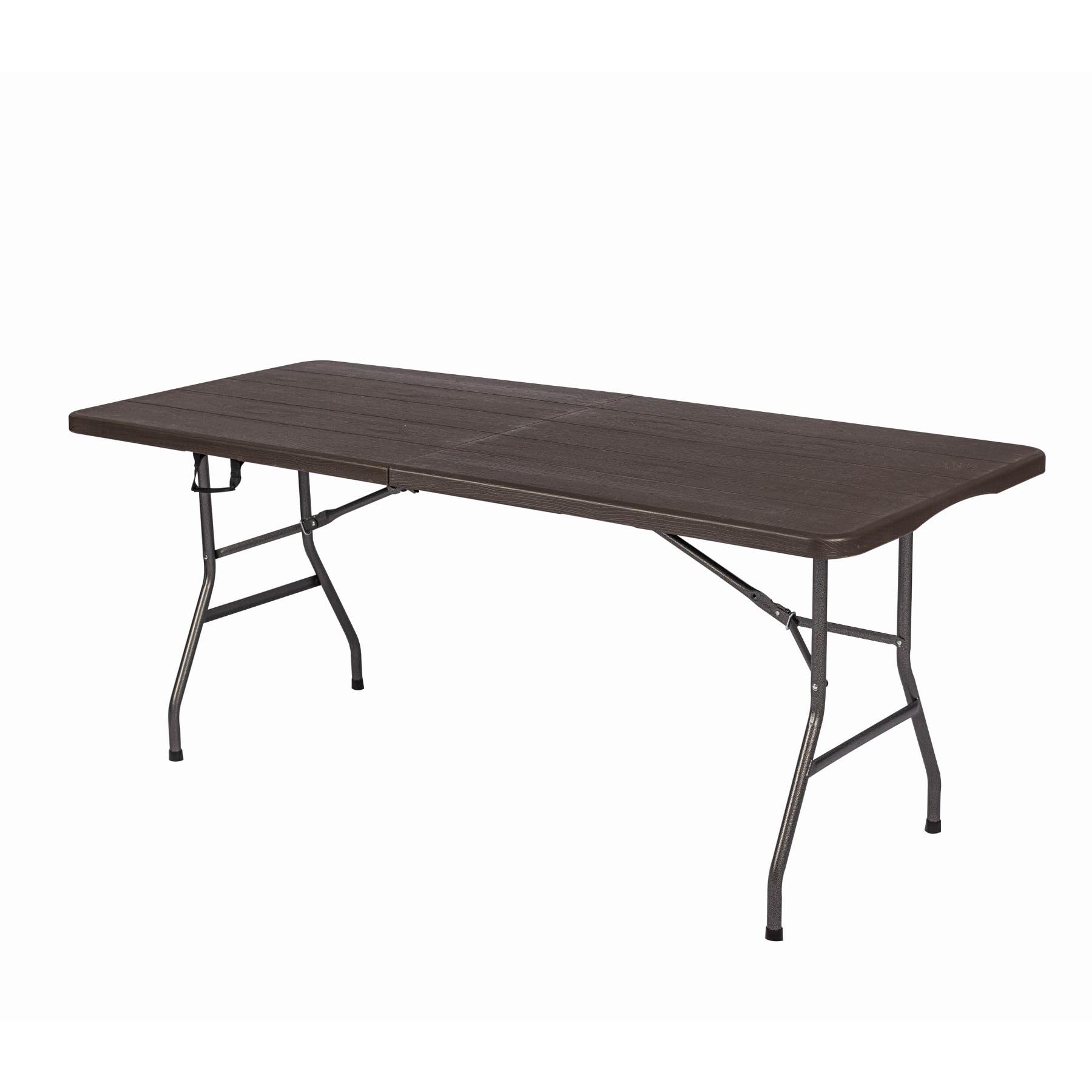 Home Source 6ft Folding Trestle, Carry Handle Heavy Duty Table for Camping Catering BBQ Picnic Party, Brown Wood Effect