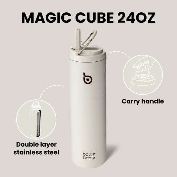 Insulated Water Bottle 700ml(24oz) with Straw, Lid, and Handle - Stainless Steel Sports Travel Gym Bottle for Men and Women (Skiing)