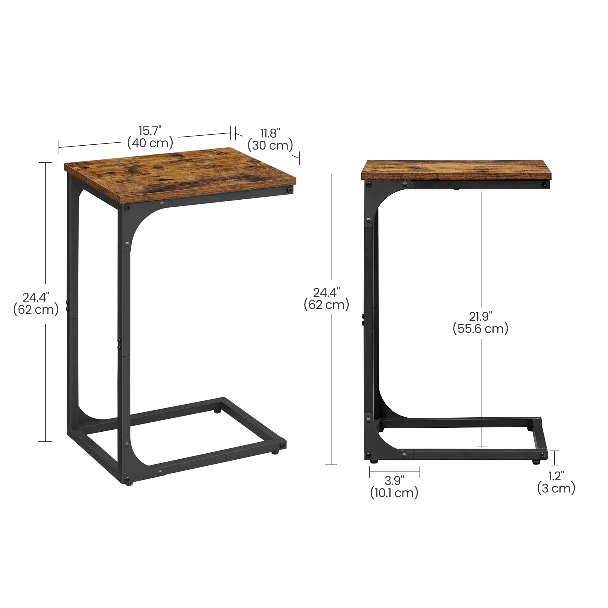 VASAGLE C-Shaped Side Table, Bedside Table, Sofa Side Table, Coffee Table, with Metal Frame, Industrial, for Living Room, Bedroom, Rustic Brown and Black LET350B01