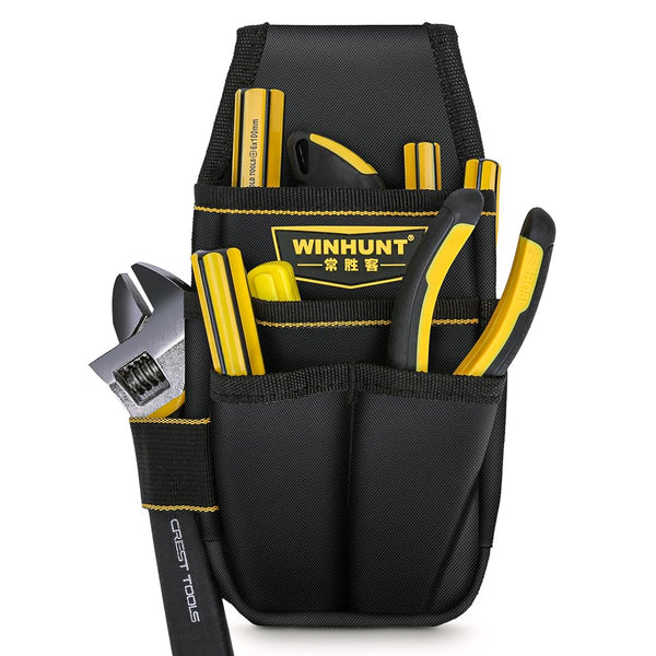 WINHUNT Tool Belt Pouch, Electrician Pouch 18 Pocket with Adjustable Nylon Belt 15x4x22cm Black (18 Pockets)