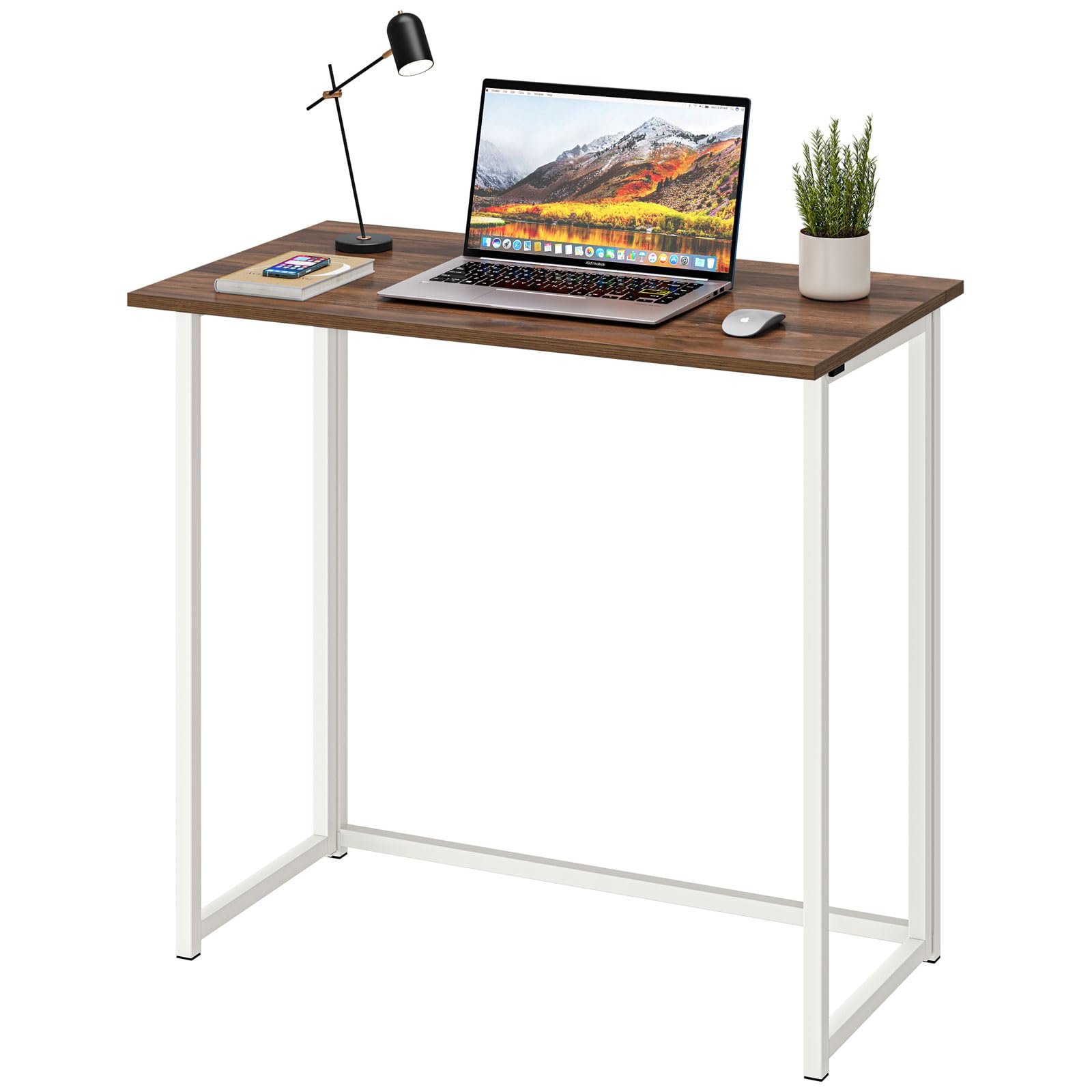 Dripex Compact Folding Desk No Assembly Required Computer Desk Folding Hobby Craft Table, Brown