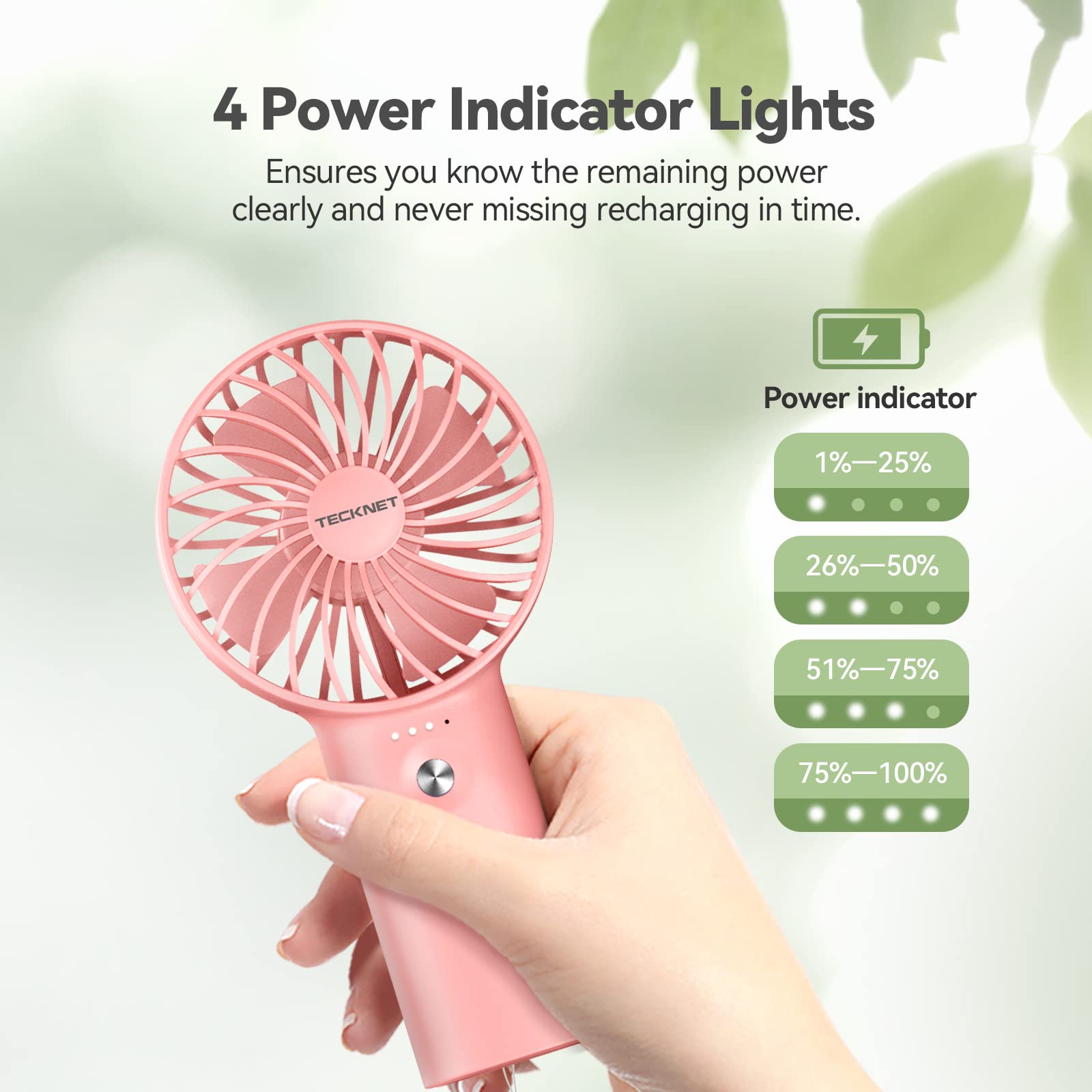 TECKNET Handheld Fan, Portable USB Hand Held Fans Rechargeable Mini with 7000mAh Power Bank, Mini Personal Electric Fan 3 Adjustable Speed Desk Fan for Home/Office/Travel (White)