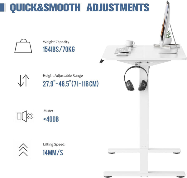 ERGOMAKER Electric Height Adjustable Standing Desk 80x60cm (31.5"x23.6"), Sit Stand Desk with Splicing Top for Home Office (Black Frame + Black Desktop)