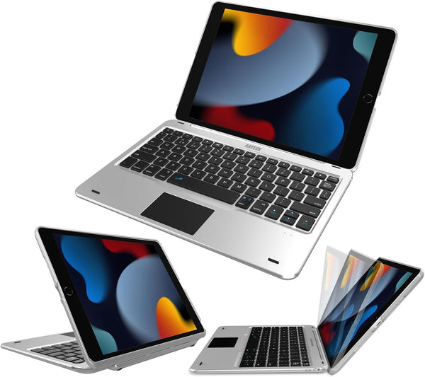 Arteck Keyboard Case with Track Pad for iPad 9th Gen 10.2-inch 2021, Bluetooth Keyboard with Folio Full Protection Case and Touch Pad for Apple 10.2-inch Pad 9 Pad 8, 7 with Swivel Rotating