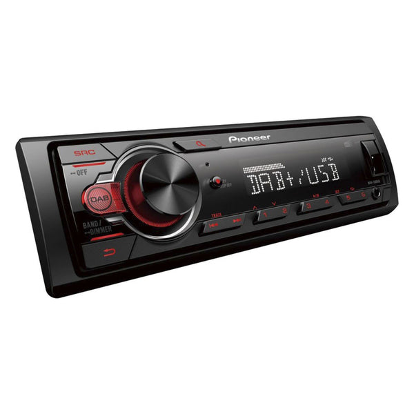 Pioneer MVH-130DAB 1-DIN receiver with DAB/DAB+, Red illumination, USB and compatible with Android devices.