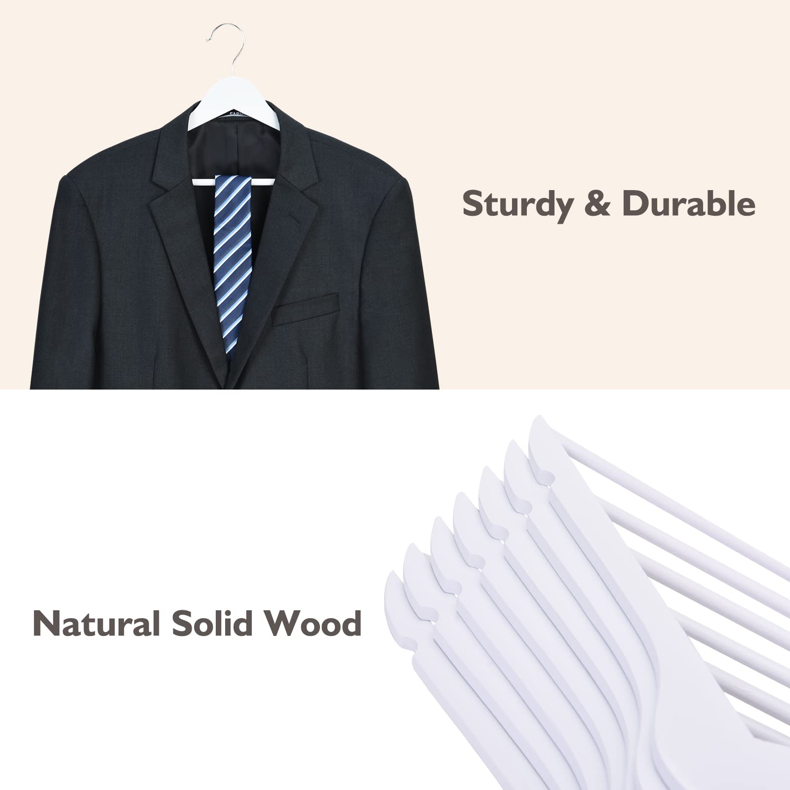 Edergoo White Wooden Hangers 30 Pack, Smooth White Wooden Coat Hangers Adult, 360 Swivel Hook and Precisely Cut Notches White Coat Hangers for Suit,