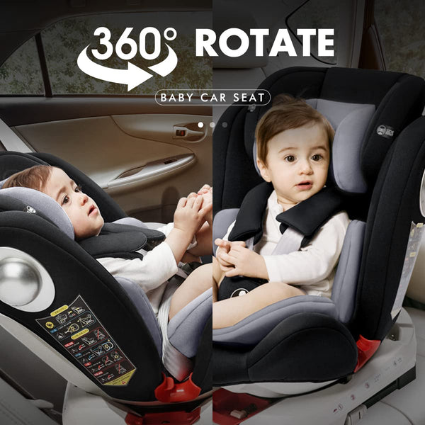 LETTAS 360 Rotation Baby Car Seat with Isofix Group 0+1/2/3 (0-36 kg, 0-12 Years) Maximum Recline 165° for Rear Facing, SIPS