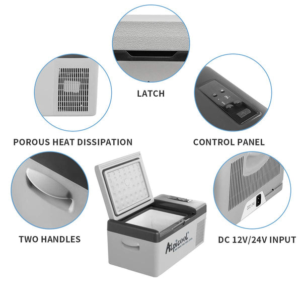 Alpicool C9PT 9L Compressor Car Fridge Freezer, DC 12v Camping Refrigerator, Portable Mini Cool Box for TruckCampervanRVBoat, -20℃ to 20℃(Black)