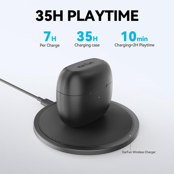 EarFun Wireless Earbuds, [What Hi-Fi Awards] Air Bluetooth In-Ear Headphones with 4 Mics ENC, Sweatshield™ IPX7 Waterproof, Clear Sound, Deep Bass, Wireless Charge, Game Mode, App Customize EQ, 35H