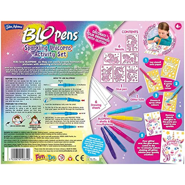 John Adams | BLOPENS® Sparkling Unicorn Activity Set: Create fantastic airbrush pictures | Arts & crafts | Ages 4+, Silver