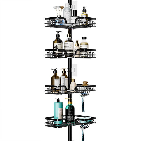HapiRm Telescopic Shower Caddy - Bathroom Corner Shower Caddy with 4 Tier & 22 hooks, No Drilling Adjustable Storage Organiser, Rustproof Shower Shelf