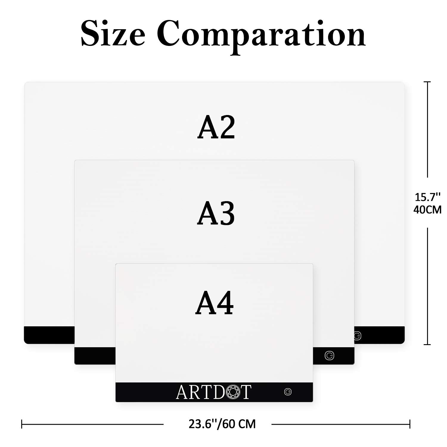 ARTDOT A2 LED Light Pad for Diamond Art USB Powered Light Board Kit, Adjustable Brightness with 12 Angles Stand and Clips (40 x 60cm)