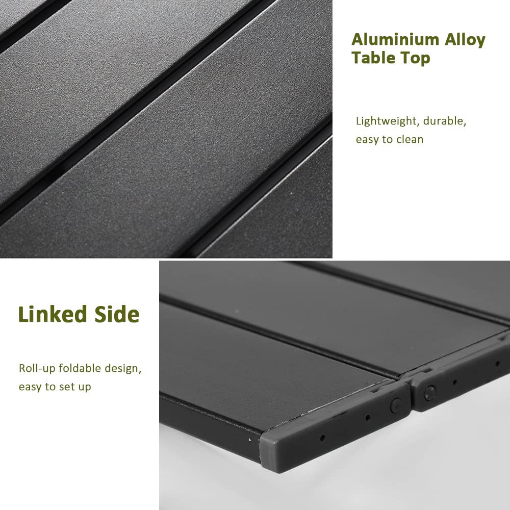 Portable Camping Table, Roll Top Aluminum Folding Lightweight Camping Table with Carry Bag for Picnic, Beach, Fishing, BBQ, Hiking, Fishing (Size L)