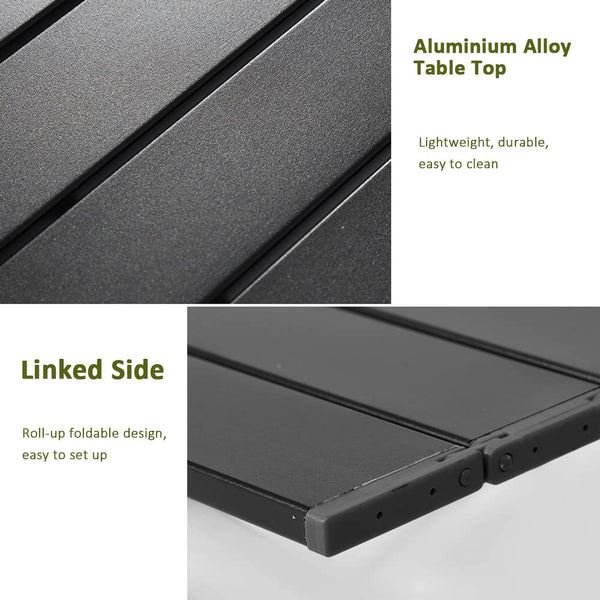 Portable Camping Table, Roll Top Aluminum Folding Lightweight Camping Table with Carry Bag for Picnic, Beach, Fishing, BBQ, Hiking, Fishing (Size L)