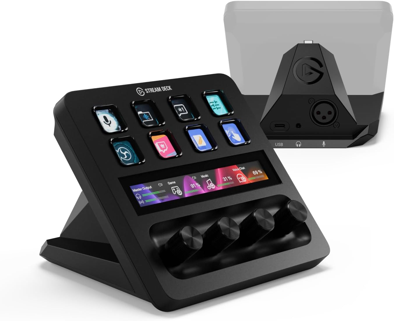 Elgato Stream Deck + XLR - Audio Mixer & Controller, Rear XLR-to-USB Mic Interface, Compatible with any XLR Mic for Podcasting, Streaming, Content Creators, dials and LCD keys, PC/Mac
