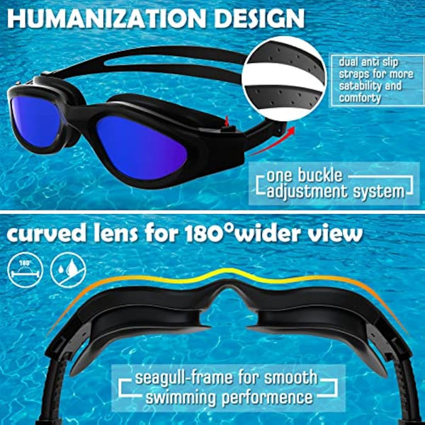 Adult Swimming Goggles,Polarized Open Water Goggles Swimming Anti Fog UV Protection No Leakage Clear Vision Easy to Adjust for Adults Men Women Teenagers