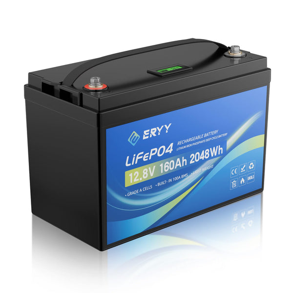 LiFePO4 Lithium Battery 12V 30Ah, Built-in 30A BMS & LCD Voltmeter, 5000+ Cycles, Lightweight Rechargeable Leisure Lithium Iron Phosphate Battery for RVs, Camping Gear, Trolling Motor, Solar