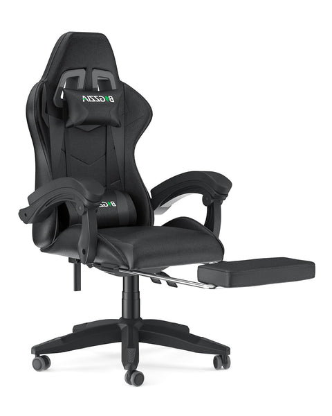 bigzzia Ergonomic Gaming Chair - Gamer Chairs with Lumbar Cushion + Headrest, Height-Adjustable Office & Computer Chair for Adults (without footrest, White)
