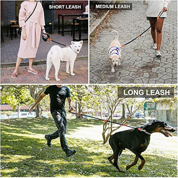 Heydoggy Multi-Function Hands Free Dog Lead (7ft) - Strong Training Leads, 1.4cm Thick Nylon Double (3 Adjustable Lengths) Walking Running Long Rope Leash for Small Medium Large Dogs Black, 1/2''