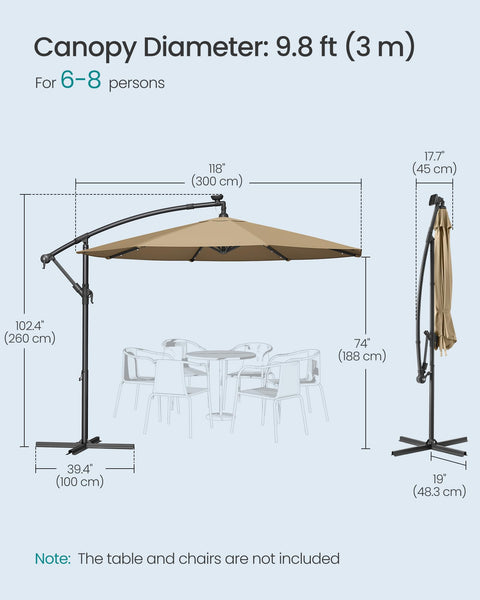SONGMICS Cantilever Garden Parasol with Solar-Powered LED Lights, 3 m Banana Patio Umbrella with Base, Crank for Opening Closing, Sunshade with Protection UPF 50+, Beige GPU118M01