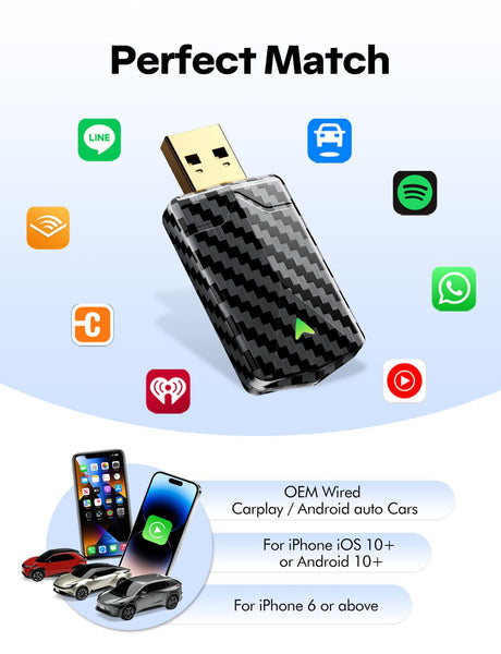 Wireless CarPlay Adapter UK - 2025 Pro Mini Android Auto Wireless Adapter, Fast & Stable Connection, Lower Latency, Easy Setup, Compatible with 2016+ Cars (iOS 10+/Android 10+)