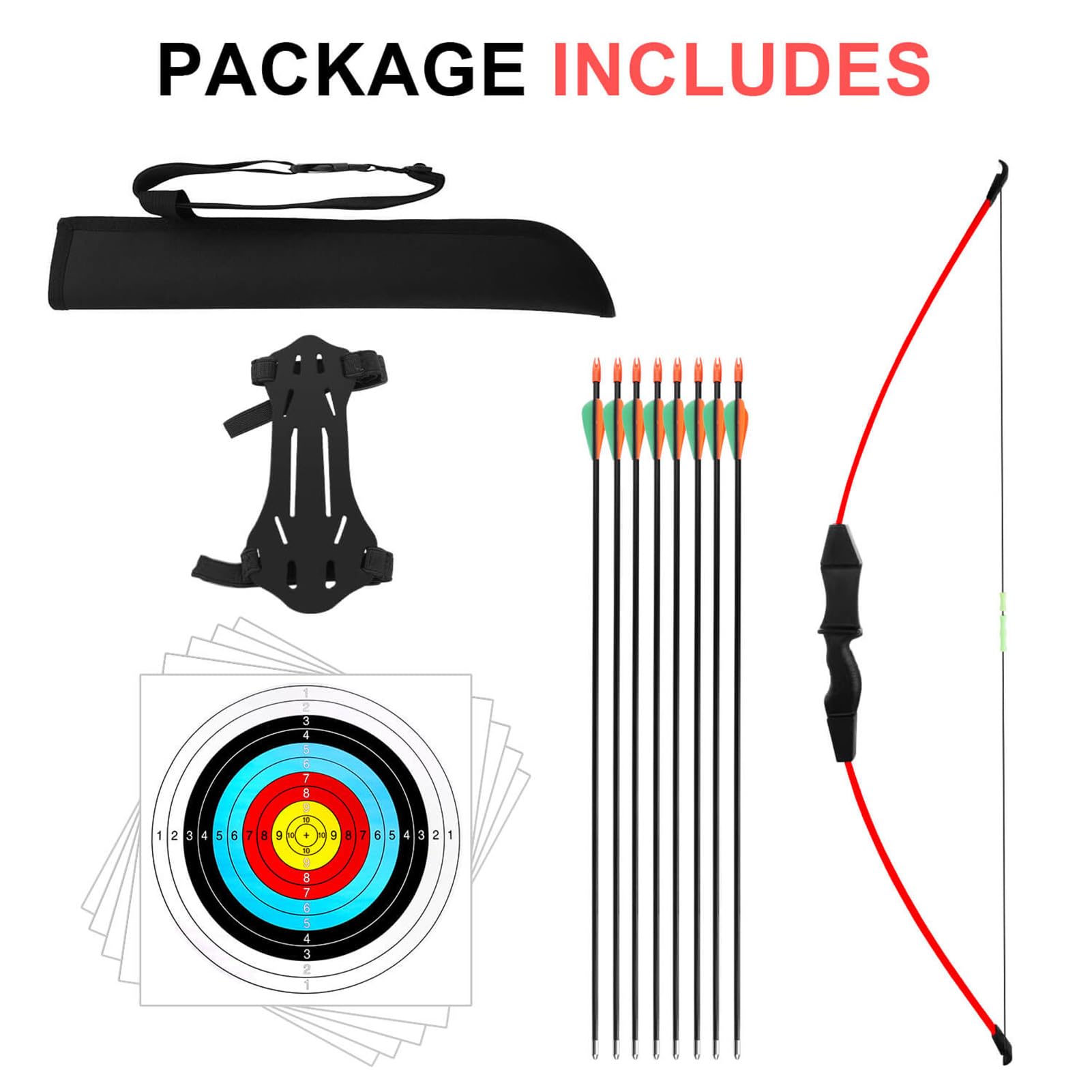 Dostyle Recurve Bow and Arrows Set Teenagers Archery Beginner Gift for Outdoor Archery Training (Red)